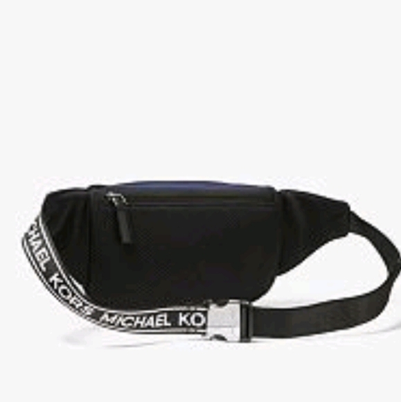 MICHAEL KORS MENS Kent Logo Tape Nylon Gabardine Belt Bag Sling  Pack Crossbody - Picture 4 of 13